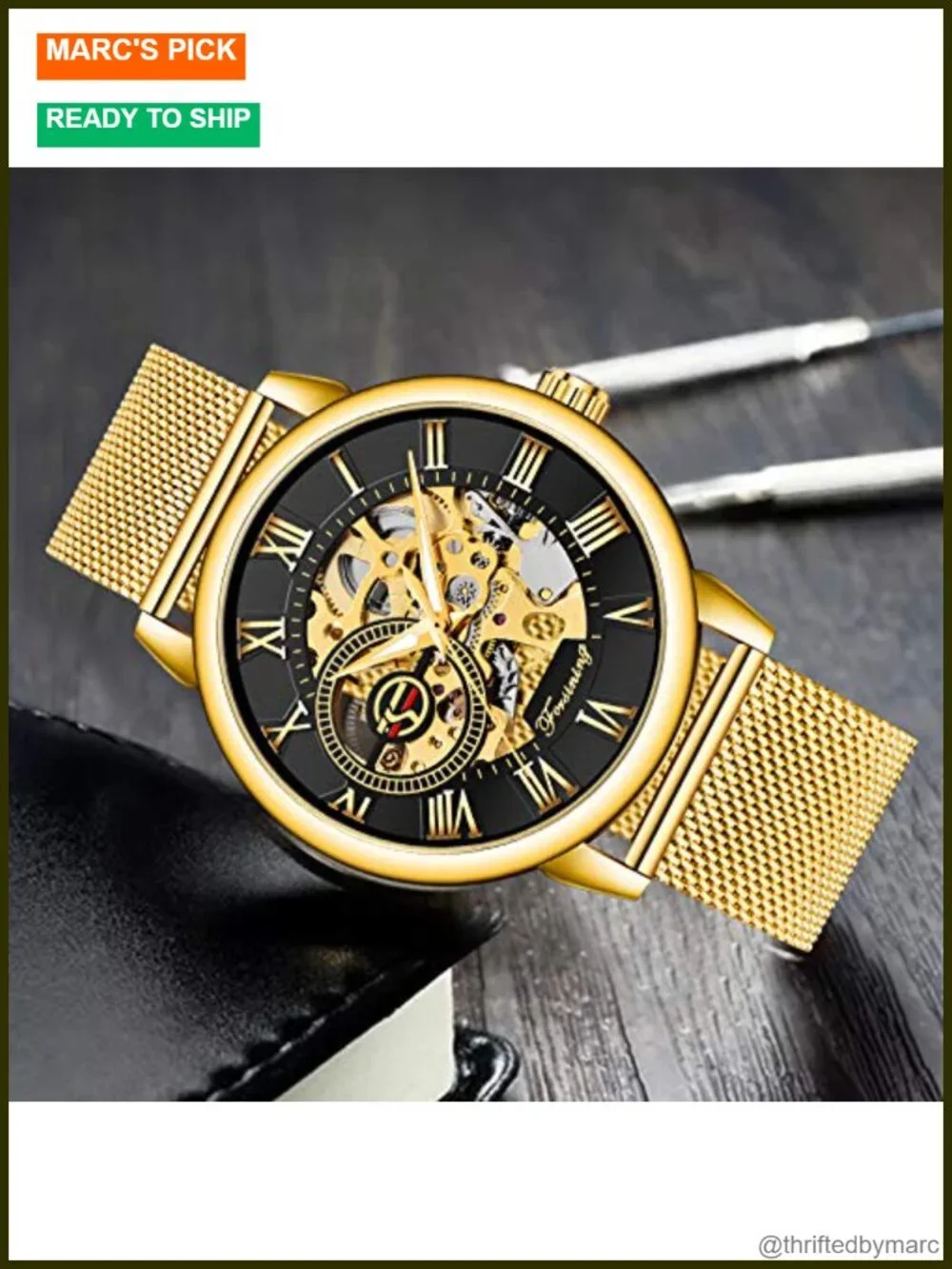 Mechanical Hand Wind Skeleton Watch Roman Numeral Stainless Steel Men's Watch
